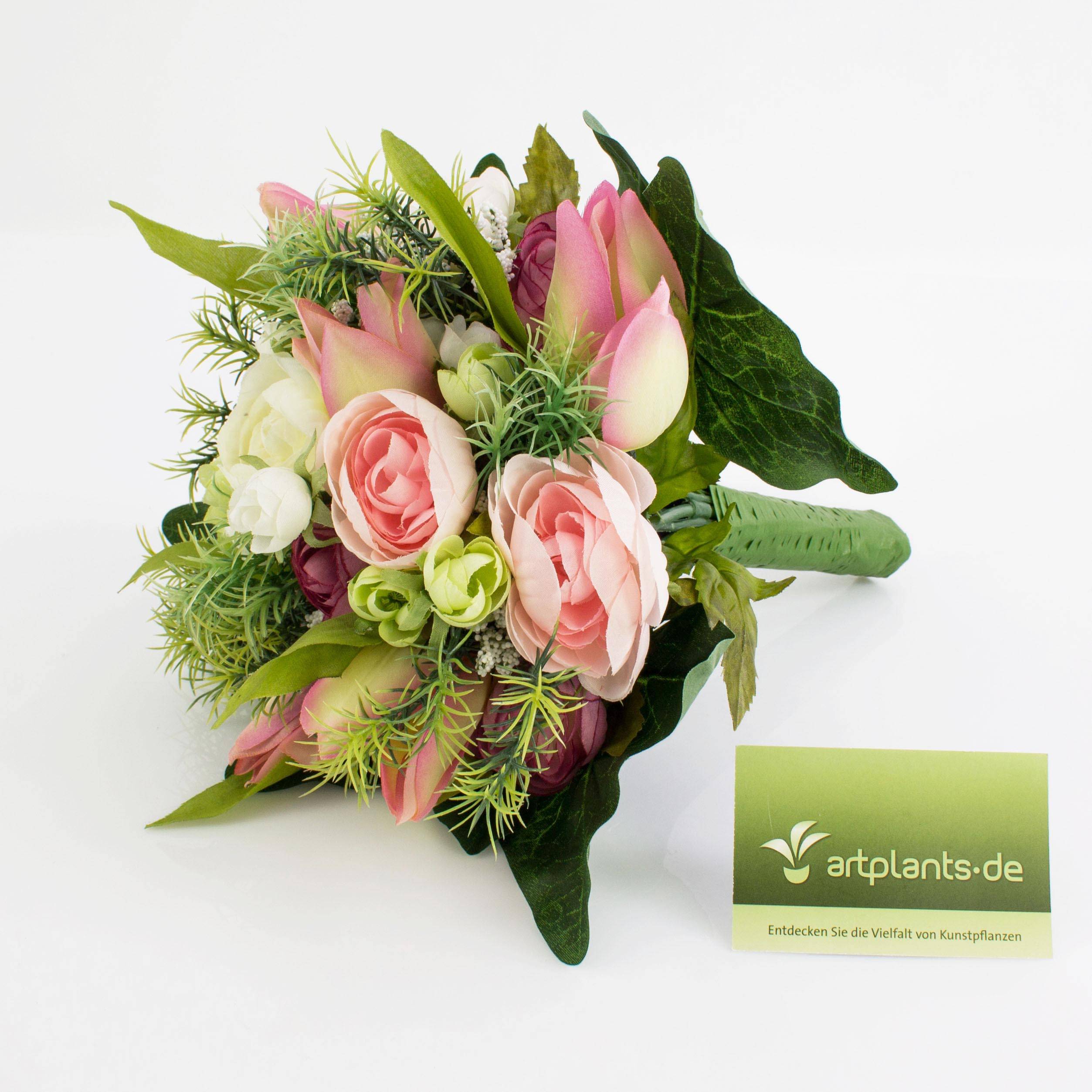 Acheter des Bouquet de renoncules et tulipes artificielles, blanc-rose,  30cm - artplants Bouquets artificiels