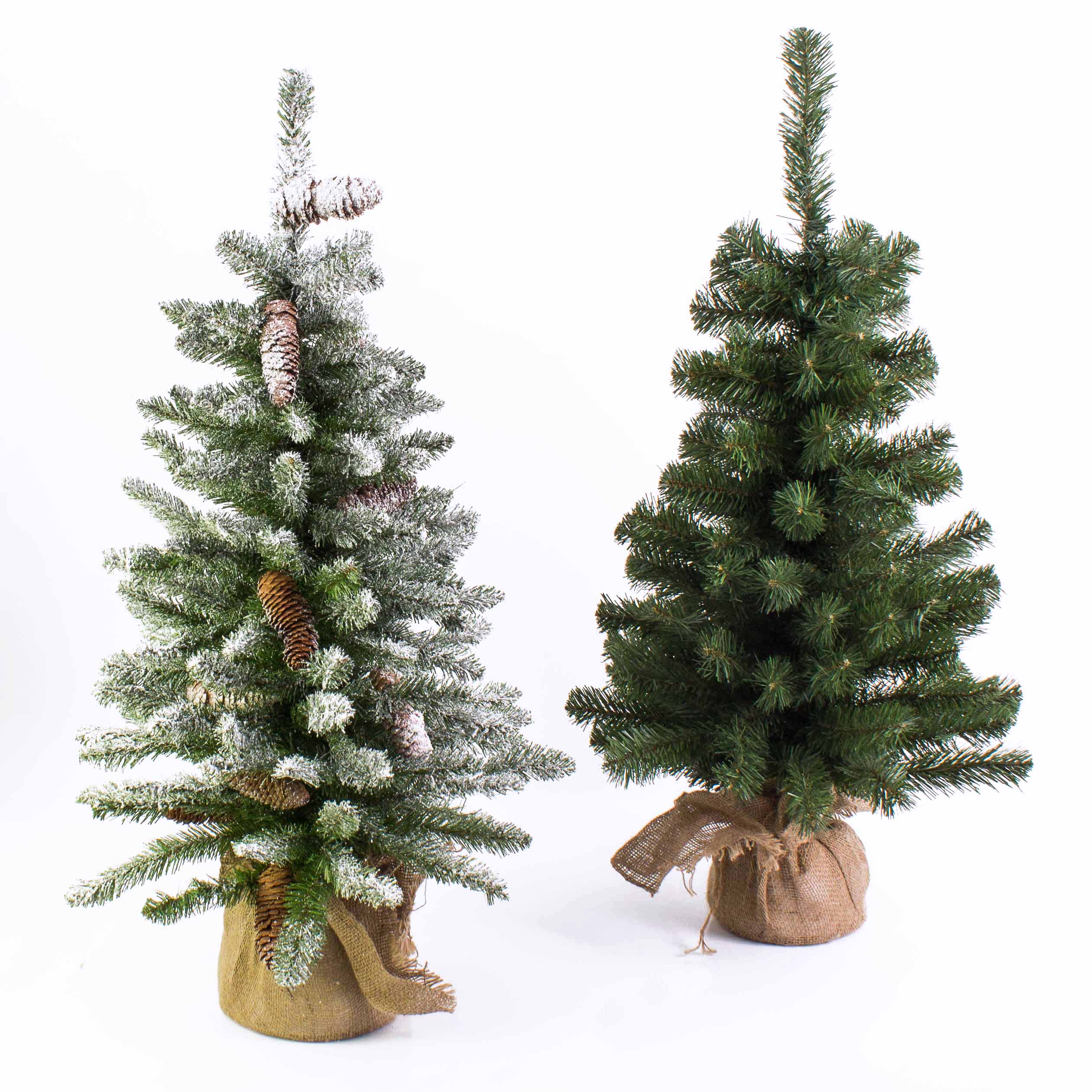 Mini sapin de Noël artificiel, sac de jute, lesté H 50 cm