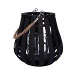 Lanterne ALVARU en rotin, avec verre à bougie, anse, noir, 22cm, Ø21cm
