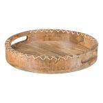 Plateau avec poignée MELOBU en bois de manguier, avec une couture décorative, naturel, 5cm, Ø30cm