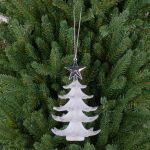 Suspension de sapin de Noël RION avec étoile, acrylique, paillettes, blanc-argenté, 12cm, Ø9cm