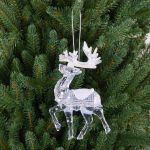 Décoration de Noël Cerf MATTHIS, acrylique, paillettes, transparent-argent-blanc, 9x2x12cm