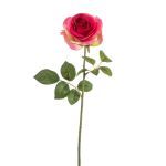 Rose artificiel BRUNETTE, fuchsia-vert, 70cm, Ø11cm