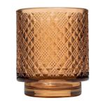 Porte-bougie en verre ROXANA avec pied, à motifs, jaune-transparent, 8cm, Ø7cm