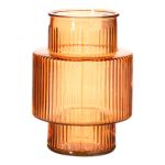 Vase décoratif MADDILYN, en verre, rainures, orange, 20cm, Ø15cm