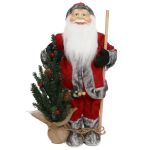 Figurine de Père Noël HENNING, arbre de Noël, bâton en bois, rouge-gris, 24x14x45cm