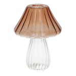Stabkerzenhalter MIROBELLO in Pilzform, mit Rillen, Glas, braun-klar, 13cm, Ø10cm