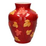 Bauchige Vase MICKAELLA aus Dolomit, mit Blättern, rot-orange, 26cm, Ø20cm