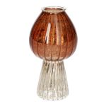 Pilz-Kerzenständer BURKHARD aus Glas, geriffelt, braun-silber-metallic, 12,3cm, Ø6,5cm