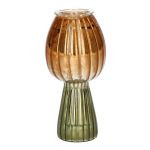 Pilz-Kerzenständer BURKHARD aus Glas, geriffelt, grün-orange-metallic, 11,8cm, Ø5,5cm