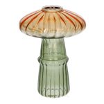 Pilz-Kerzenständer BALTASAR aus Glas, geriffelt, grün-orange, 13cm, Ø10cm