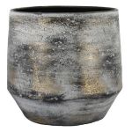 Keramik Übertopf SEJAL, gesprenkelt, grau-gold, 25cm, Ø27cm