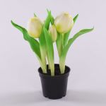 Tulipe en tissu CAITLYN en pot décoratif, blanc-vert, 25cm, Ø2-6cm