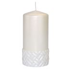 Festliche Säulenkerze JULIETTA mit Seidenmuster, elfenbein, 15cm, Ø7cm, 63h