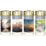 Grabkerze SAVINA, Motiv, Deckel, 4 Stück, weiß, 17cm, Ø7,7cm, 96h