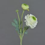 Renoncule artificielle YAKIRA, blanc-vert, 40cm, Ø4-9cm