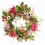 Couronne d'automne artificielle SABINE, gerbera, fuchsia, Ø30cm