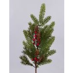 Branche décorative VARDALIA, sapin, baies, pommes de pin, rouge-vert, 75cm