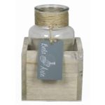 Vase décoratif LORRIE dans une boîte en bois, verre, transparent, 9x9x13cm