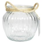 Kerzenglas AKILI mit Henkel, längsstreifen, klar, 10,5cm, Ø12cm