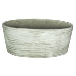 Coupe décorative en céramique ADELPHOS, ovale, rainures, blanc-gris clair, 33x15x15cm