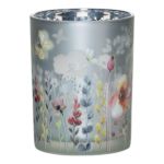 Photophore en verre ALLISTER à motif de papillon et de fleurs, multicolore-mat-argent-brillant, 18cm, Ø12cm