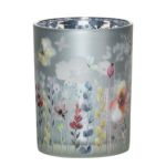 Photophore en verre ALLISTER à motif de papillon et de fleurs, multicolore-mat-argent-brillant, 12,5cm, Ø10cm
