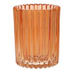 Teelichthalter ELISABELLE aus Glas, mit Rillen, pfirsich, 10cm, Ø7,8cm