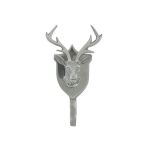 Kleiderhaken Hirsch Schild SERAPHIE aus Aluminium, silber, 19x7x11cm