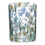 Photophore en verre MARIELUISE à motif fleurs de printemps, multicolore-mat-transparent-brillant, 18cm, Ø12cm