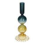 Bougeoir CHARLYNE en verre, pour bougies cylindriques, bleu-jaune-transparent, 21cm, Ø8,2cm