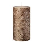 Bougie cylindrique VALENTIANO, motif floral, or rose, 13cm, Ø6,8cm, 52h - Fabriquée en Allemagne