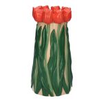 Vase à fleurs LIMEA en dolomite, tulipes en 3D, beige-rouge-vert, 24,5cm, Ø12,5cm