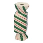 Vase soliflore carré en forme de bonbon AMIEL en céramique, avec des lignes obliques, vert-rouge-blanc, 4,5x4,5x11,5cm