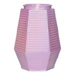 Hexagon Verre Vase DEMETRIOS à motif karo, rose, 23cm, Ø14,5cm