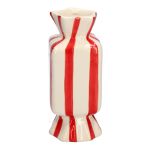 Vase soliflore carré en forme de bonbon AMIEL en céramique, avec des rayures verticales, rouge-blanc, 10x10x25cm