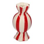 Vase soliflore bombé en forme de bonbon AMIEL en céramique, avec des rayures verticales, rouge-blanc, 11,5cm, Ø6cm