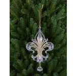 Pendentif acrylique Lys héraldique AZARIEL, paillettes, transparent-or, 15cm