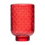 Petit Bougeoir LOIDA, motif hexagonal, rouge-transparent, 13cm, Ø8,5cm