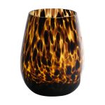 Porte-bougie à réchaud en verre bombé RUSSELL, motif léopard, brun-transparent, 12cm, Ø9cm