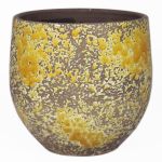 Cache-pot en céramique TSCHIL, rustique, dégradé, jaune ocre-marron, 13cm, Ø14cm
