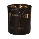 Bougeoir en verre LEOLINE avec visages, noir-or, 8cm, Ø7cm