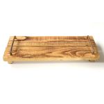 Plateau décoratif au style vintage en bois FENRIK avec anse, naturel flammé, 40x14x4cm