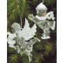 Ange de Noël LINDY, 2 pièces, pendentif, harpe, lyre, paillettes, argenté-blanc, 9x10cm