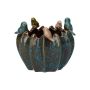 Pot de fleurs rond TARINO en céramique, avec des oiseaux en 3D, bleu-brun-vert-beige, 13,7cm, Ø15,3cm