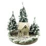Maison lumineuse déco SEWARD, paysage enneigé, sapins, LEDs, blanc-vert, 25cm, Ø25cm