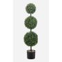 Buis artificiel en forme de boule triple TOM, pot décoratif, crossdoor, tronc artificiel, 100 cm