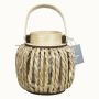 Lanterne décorative en bois LUCELIA avec verre pour bougie chauffe-plat, poignée, tressée, beige, 18 cm, Ø 18 cm