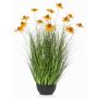 Hélianthème en gazon synthétique SHALLA avec fleurs, coupelle décorative, orange, 90 cm