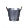 Pot de fleurs rond BIMETO avec poignées, rainures, zinc, argenté, 18,5 cm, Ø 22,5 cm